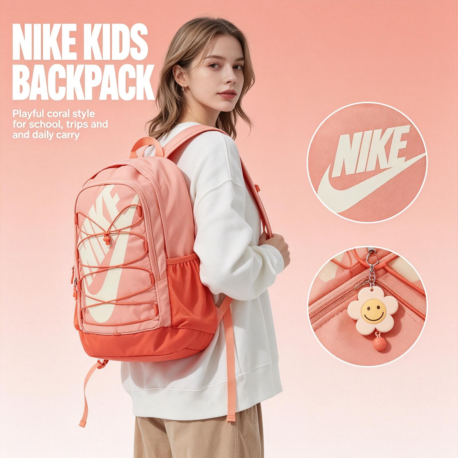 Fashion Backpack Women - ไนกี้สำหรับผู้ชายและผู้หญิง, กระเป๋าคอมพิวเตอร์สำหรับนักเรียนความจุขนาดใหญ่, กระเป๋าเป้สะพายหลังแฟชั่นสำหรับนักเรียนระดับมัธยมต้นและมัธยมปลาย รุ่น Hj8200-844