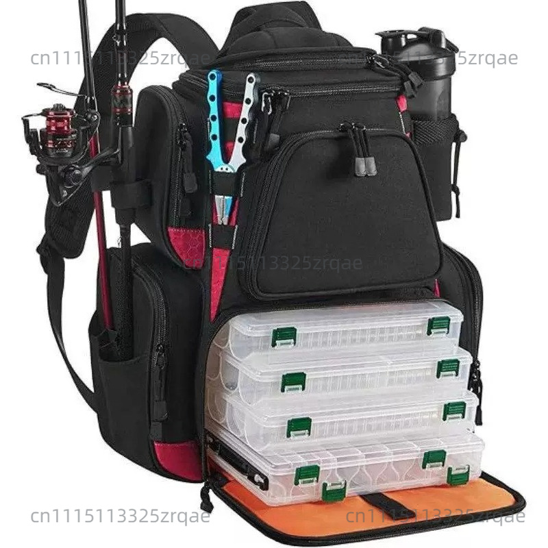 Rain Cover Backpack - กระเป๋าเป้ใส่อุปกรณ์ตกปลาพร้อมช่องเก็บของขนาดใหญ่สำหรับกิจกรรมกลางแจ้ง พร้อมผ้าคลุมกันฝน เหมาะสำหรับอุปกรณ์ตกปลา
