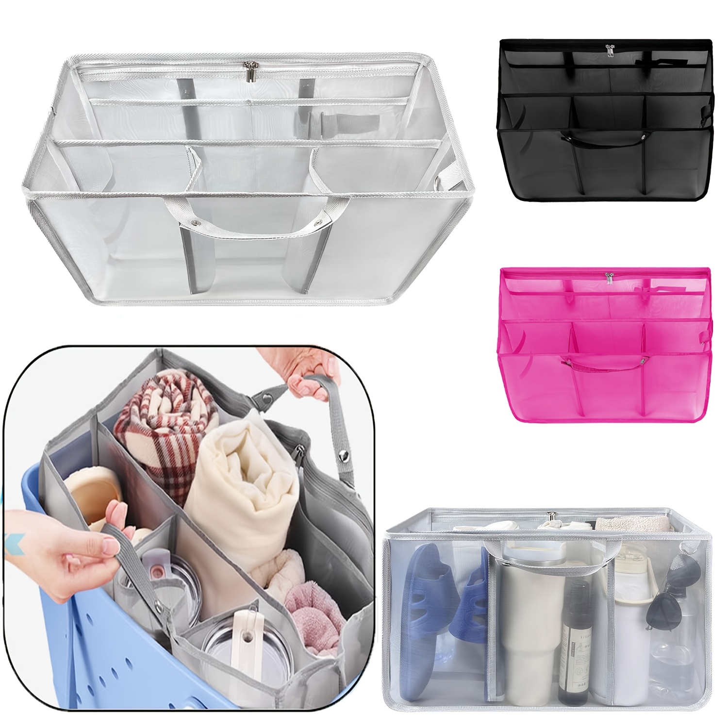Backpack Insert Organizer - กระเป๋าตาข่ายน้ำหนักเบาสำหรับจัดระเบียบ ใส่ของได้เยอะขึ้น ใช้กับกระเป๋าชายหาดขนาดกลางถึงใหญ่ ช่วยประหยัดพื้นที่ภายใน ชุดอุปกรณ์จัดเก็บ