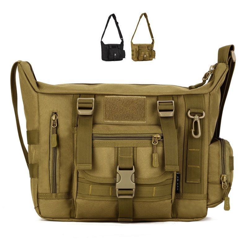 Rucksack Military Style - 14 นิ้วแล็ปท็อปไหล่กระเป๋าผู้ชายกีฬากระเป๋าทหารยุทธวิธีกระเป๋าเป้สะพายหลังเดี่ยวผู้ชาย A4 เอกสาร MOLLE Messenger