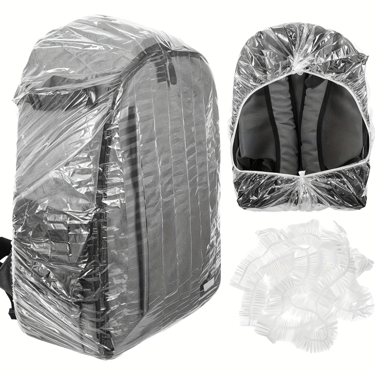 Rain Cover Backpack - 10 ชิ้น ผ้าคลุมกันฝนแบบยืดหยุ่นสำหรับกระเป๋าเป้สะพายหลังแบบใช้แล้วทิ้ง ปรับขนาดได้ กันน้ำ กันฝุ่น